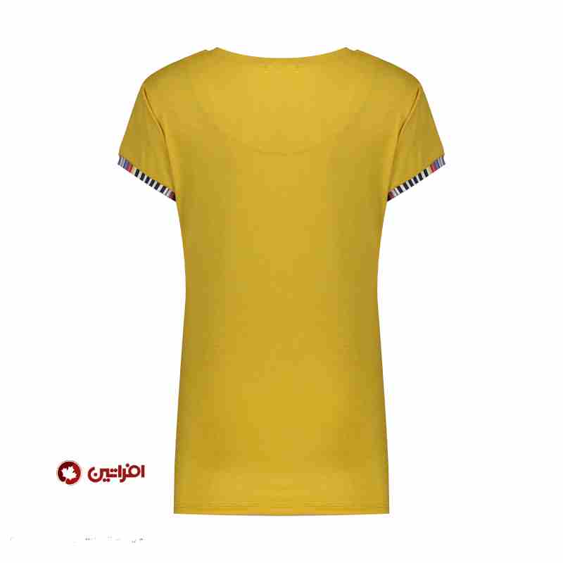ست تی شرت آستین کوتاه و شلوارک زنانه افراتین مدل راه راه کد 6572 رنگ خردلی