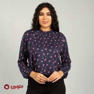 بلوز آستین بلند زنانه افراتین مدل گل ریز کد 7545 رنگ سرمه ای