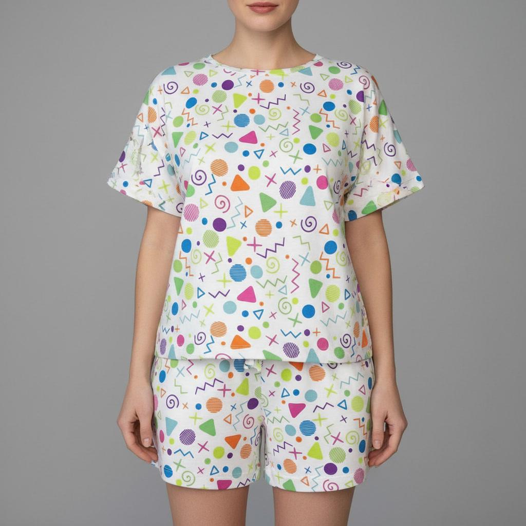 ست تیشرت و شلوارک اشکال هندسی 6584