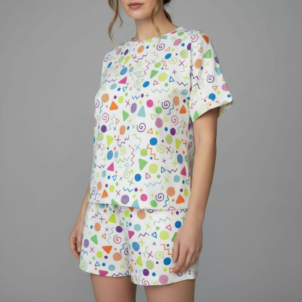 ست تیشرت و شلوارک اشکال هندسی 6584