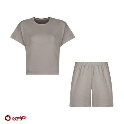 ست تی شرت و شلوارک زنانه افراتین رنگ خاکی 6598
