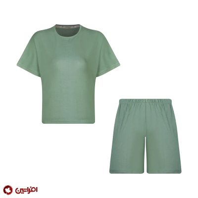 ست تی شرت و شلوارک زنانه افراتین رنگ سبز مدل 6598