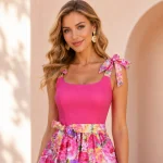 پیراهن زنانه پینترستی مدل نازگل صورتی کد 9605 | افراتین - Image 2