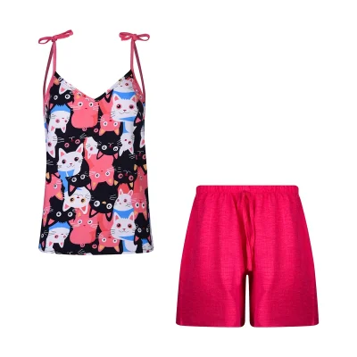 ست تاپ و شلوارک زنانه افراتین مدل گربه کد 6581 رنگ صورتی