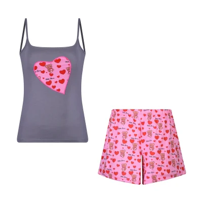 ست تاپ و شلوارک زنانه افراتین مدل خرس و قلب کد 6606 رنگ طوسی