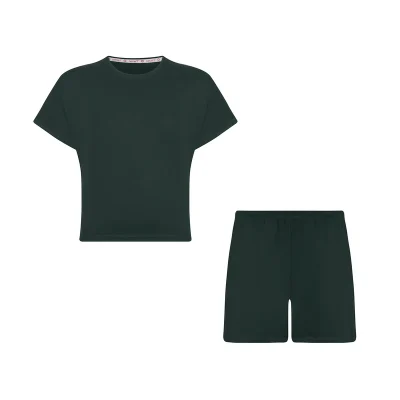 ست کراپ تیشرت و شلوارک زنانه افراتین مدل 6598 رنگ سبز تیره