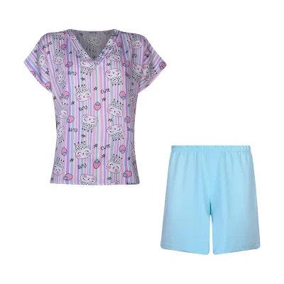 ست تیشرت و شلوارک زنانه افراتین مدل گربه ملکه کد 6576