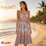 پیراهن ساحلی زنانه یقه خشتی | 9606 افراتین