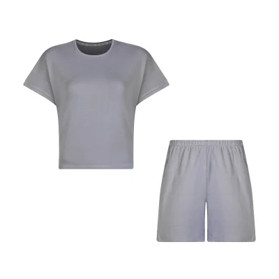 ست کراپ تیشرت و شلوارک زنانه افراتین مدل 6598 رنگ طوسی