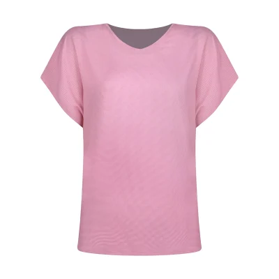 تیشرت آستین کوتاه زنانه افراتین مدل چهارخانه ریز کد 2593 رنگ صورتی