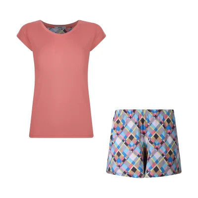 ست تیشرت و شلوارک زنانه افراتین مدل چهارخونه کد 6607 رنگ گلبهی