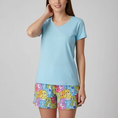 ست تیشرت و شلوارک خرسی زنانه | مدل 6607 آبی