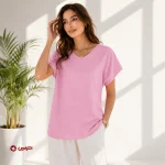 تیشرت چهارخانه ریز صورتی کد 2593