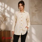 شومیز لینن زنانه مدل برگ طلایی | کد 9614 افراتین