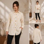 شومیز لینن زنانه مدل برگ طلایی | کد 9614 افراتین - Image 2