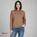 هودی زنانه ساده پنبه‌ای نسکافه‌ای | کد 7566 - Image 2
