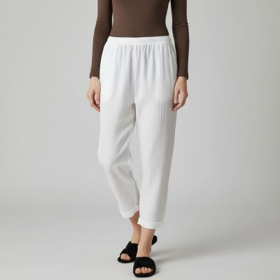 شلوار مام فیت زنانه | مدل دمپا پاکتی سفید 5559