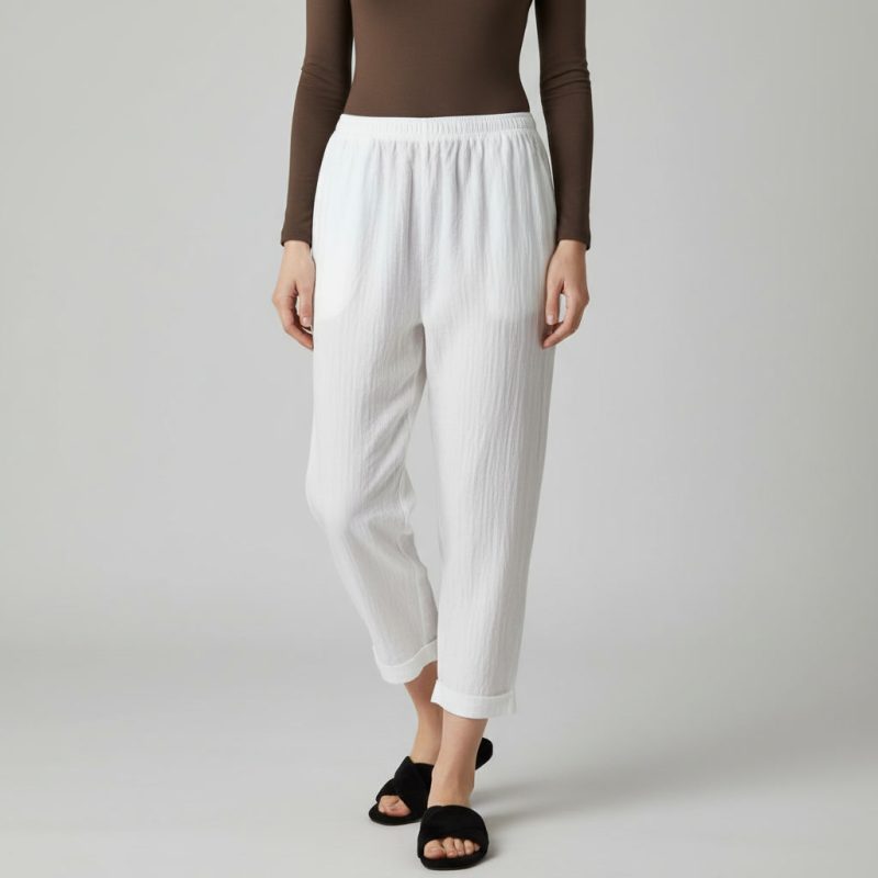 شلوار مام فیت زنانه | مدل دمپا پاکتی سفید 5559