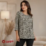 بلوز زنانه آستین سه‌ربع مدل آنا پلنگی بژ | کد 7510