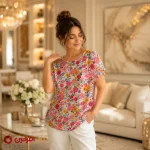 تیشرت زنانه نخی گل های بهاری مدل 2593 افراتین