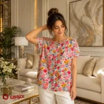 تیشرت زنانه نخی گل های بهاری مدل 2593 افراتین - Image 2