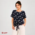 تیشرت زنانه طرح گربه مشکی مدل گره‌دار کد 2623