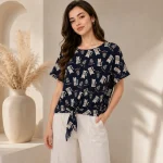 تیشرت زنانه طرح گربه مشکی مدل گره‌دار کد 2623 - Image 2