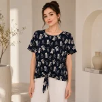 تیشرت زنانه طرح گربه مشکی مدل گره‌دار کد 2623 - Image 4