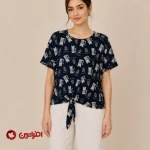 تیشرت زنانه طرح گربه مشکی مدل گره‌دار کد 2623