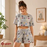 ست کراپ و شلوارک زنانه پاندا | 6584 افراتین