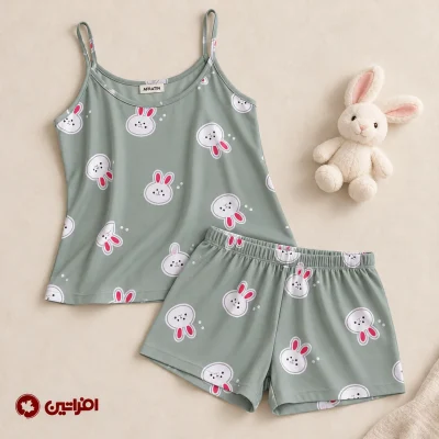 ست تاپ و شلوارک راحتی زنانه خرگوش آبی دودی