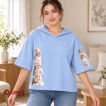 تیشرت کلاه دار زنانه موچی چاپی کد 7558