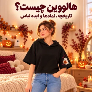 هالووین چیست؟ تصویر سه‌بعدی استایل دخترانه با تیشرت طرح روح و کدو در دکور هالووین